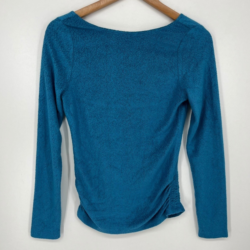 Saturday Sunday Anthropologie Teal Blue V-Neck Ruched Side Long Sleeve Top XS